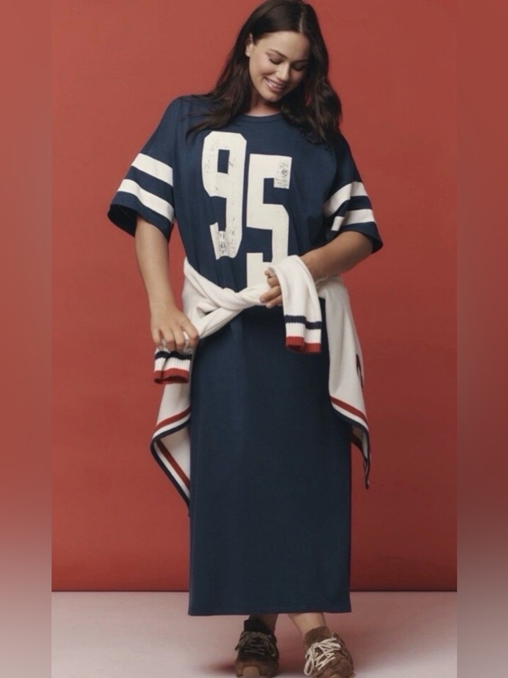 Daily Practice Anthropologie Varsity Graphic Tee Dress Navy & white Size Small